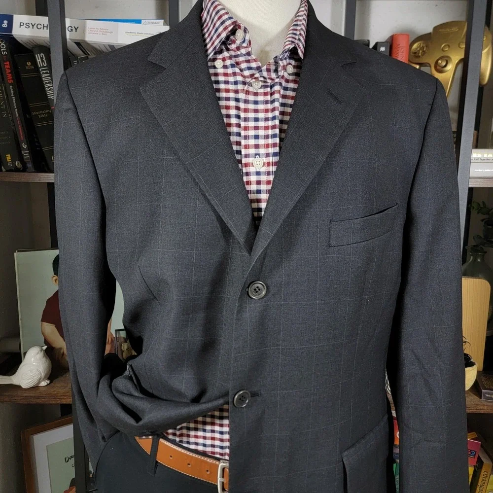 VTG Brooks Brothers 346 Men's Sport Coat Blazer Three Button Gray Plaid Wool 44R